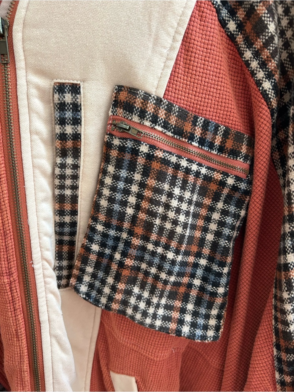 NWOT Oli and Hali Patchwork Zip-Up Jacket in Rust & Cream - Picture 4 of 4